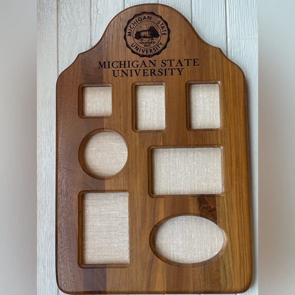Rare Vintage Michigan State University MSU Wood Collage Frame 18.5” length - Picture 1 of 6